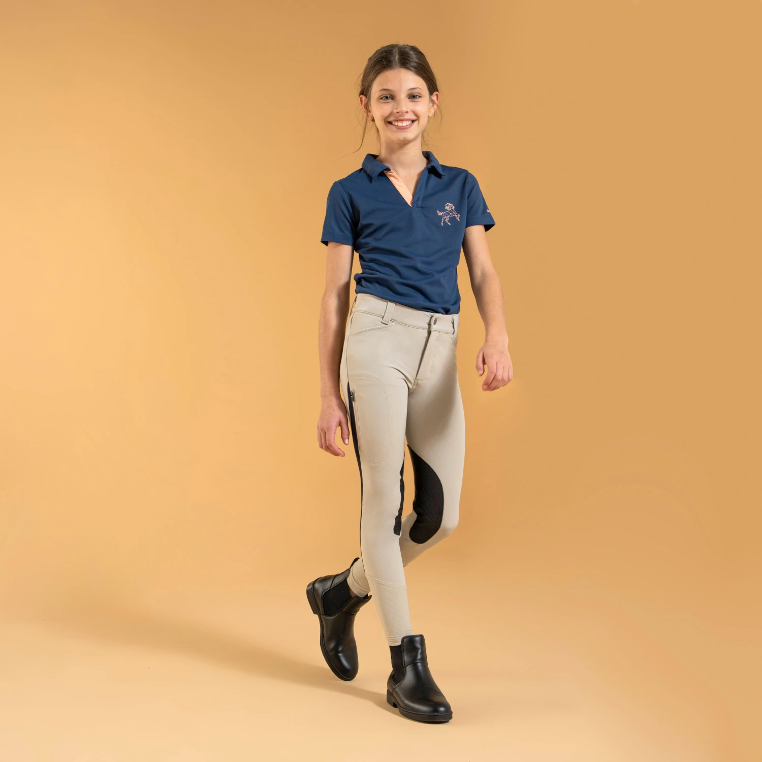 Kids' Horse Riding Lightweight Mesh Jodhpurs With Grippy Suede Patches 500 - Image 9