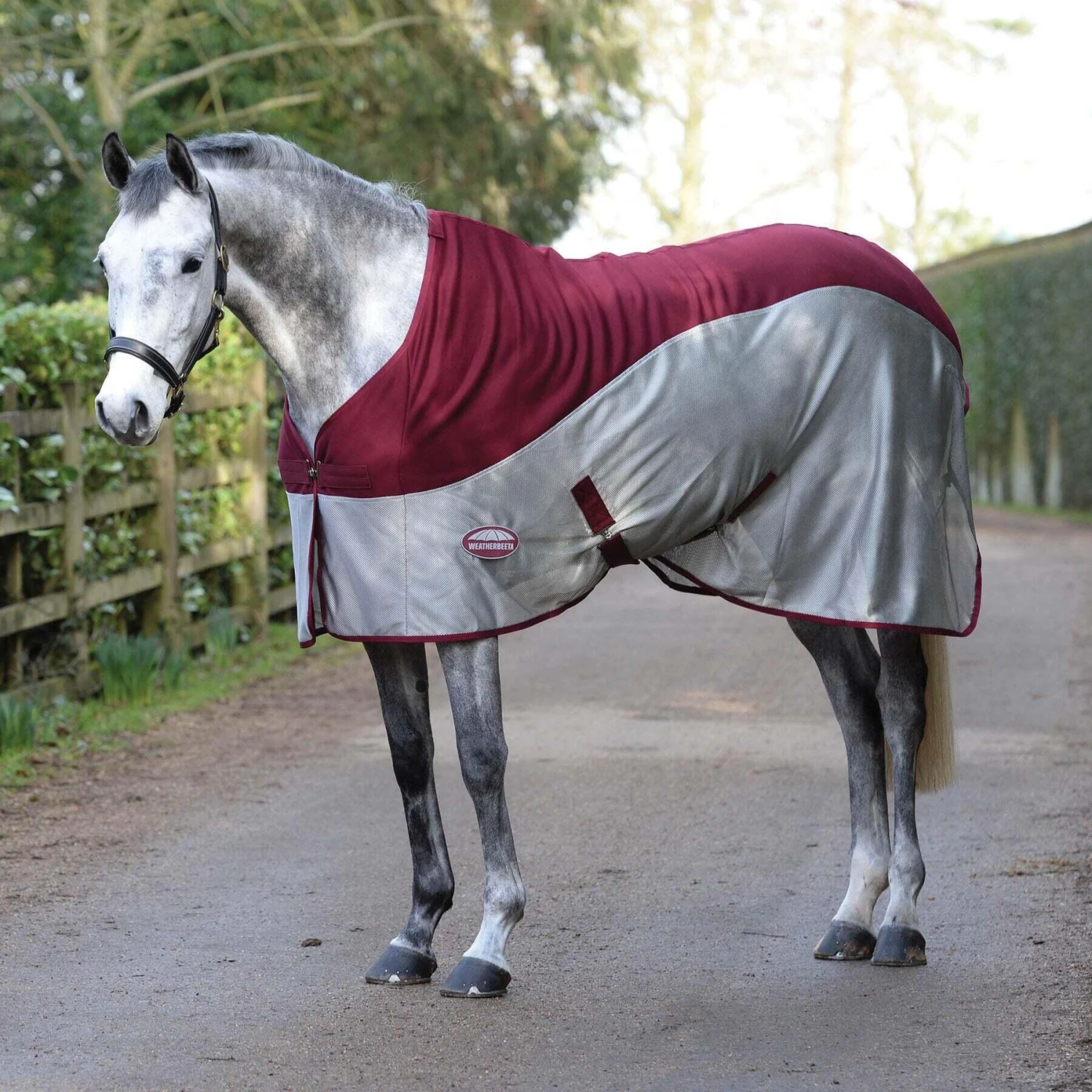 Weatherbeeta MicroAir StandardNeck Horse Cooler Rug (Burgundy/Grey) - Image 2